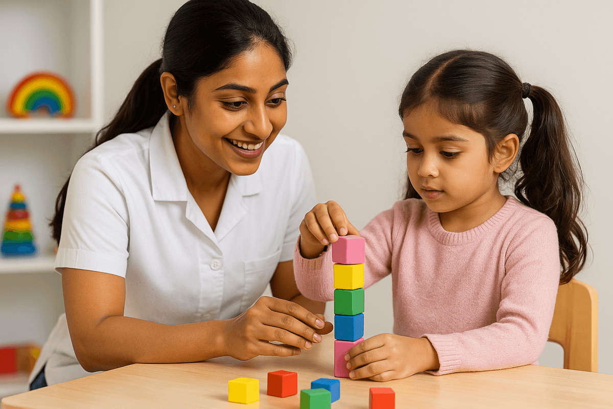 Child and speech therapist working together on articulation cards at Capybara Care Gurgaon